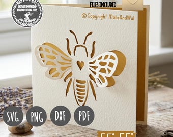 Bee pop-out card SVG PNG DXF Pdf digital cutting file/Bee card svg/honey bee pop-out card template/Card making svg/Pop-out bee svg/3D card