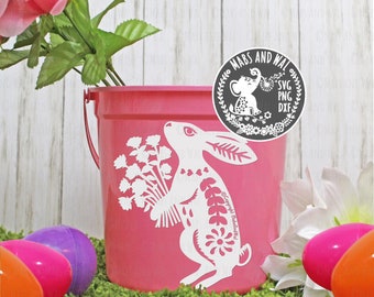 Rabbit with flowers folk style SVG PNG DXF digital cutting file/folk art style rabbit/scandi decoration/folk style rabbit svg/commercial use