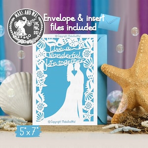 Tarjeta de concha de boda SVG PNG DXF archivo de corte digital/tarjeta de felicitación del día de la boda svg/tarjeta de boda de playa svg/matrimonio svg/uso comercial