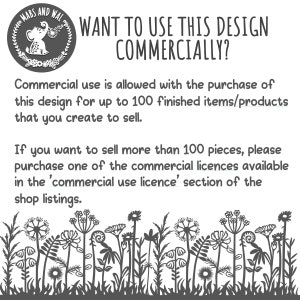 Pode incluir: Ilustra&ccedil;&atilde;o em preto e branco de um pequeno elefante com uma coroa de flores em volta da cabe&ccedil;a. O texto "WANT TO USE THIS DESIGN COMMERCIALLY?" est&aacute; escrito em negrito, em letras pretas. O texto abaixo explica que o uso comercial &eacute; permitido com a compra do design para at&eacute; 100 itens/produtos acabados.