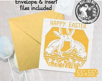 Hares Easter card SVG PNG DXF digital cutting file/Easter bunny card/rabbit Easter card svg/happy Easter greetings card svg/commercial use