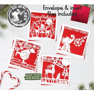 Paquete de cuatro tarjetas de Navidad 2 SVG PNG DXF archivo de corte digital/saludos de Navidad/plantilla de tarjeta de Navidad/tarjeta de vacaciones svg/uso comercial