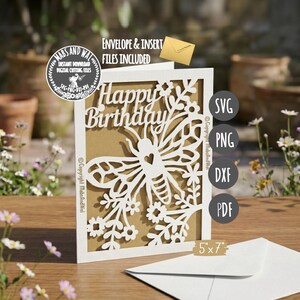 Biene Geburtstagskarte SVG PNG DXF Pdf digitale schneiden Datei/alles Gute zum Geburtstag Biene Karte/Biene Blumen Geburtstagskarte/Wildblume Geburtstagskarte/Bienenliebhaber