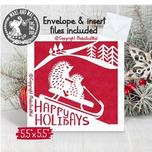 Happy holidays hedgehog card SVG PNG DXF digital cutting file/holiday card template svg/Christmas hedgehog svg/Christmas card,commercial use