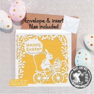 Joyeuses Pâques carte SVG PNG DXF fichier de découpe numérique/Lapin de Pâques carte svg/lapin vélo carte/Lapin de Pâques carte de voeux svg/usage commercial