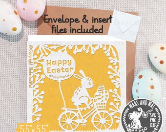Happy Easter card SVG PNG DXF digital cutting file/Easter bunny card svg/rabbit bicycle card/Easter rabbit greetings card svg/commercial use