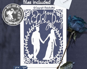 結婚式の花輪カード SVG PNG DXF デジタル カッティング ファイル、結婚式のお祝いカード SVG、結婚式の挨拶カード SVG、商用利用