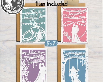 Hochzeit vier Karten Bundle 1 SVG PNG DXF Datei/Hochzeitstag Glückwunschkarte svg/Hochzeitsgrußkarte svg/kommerzielle Nutzung