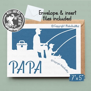 Papa fishing card SVG PNG DXF digital cutting file/father&#39;s day card template svg/father birthday card/dad greetings card svg/commercial use