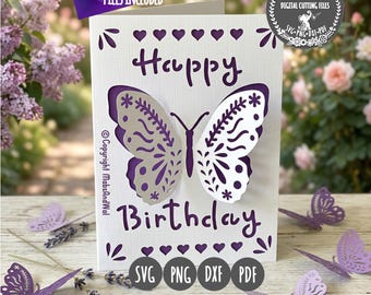 Birthday butterfly pop-out card SVG PNG DXF Pdf digital cutting file/ butterfly card svg/3D pop-out card template/birthday card butterfly