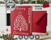 Christmas tree swirl card SVG PNG DXF Pdf digital cutting file/merry Christmas card svg/Christmas card template/flourish holiday card svg