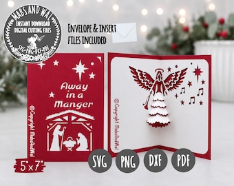 Christmas nativity angel pop-up card SVG PNG DXF Pdf digital cutting file/away in a manger card/religious angel card svg/holy Christmas card