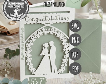 Congratulations wedding card SVG PNG DXF Pdf digital cutting file/wedding card template/greetings card/bride & groom card/newlyweds papercut