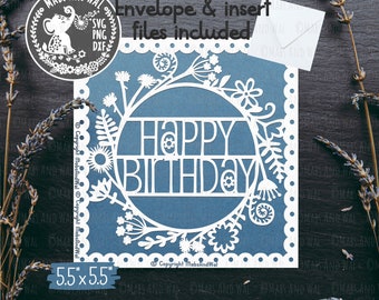 Happy Birthday floral card SVG PNG DXF digital cutting file/flower greetings card/happy birthday/wildflower birthday card svg/commercial use