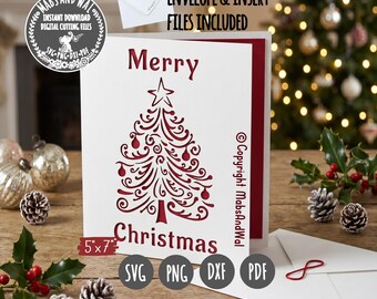 Biglietto di auguri natalizio a spirale SVG PNG DXF Pdf file di taglio digitale/biglietto di auguri di Natale svg/modello di biglietto di Natale/biglietto di auguri natalizio floreale svg