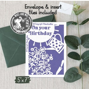 Gießkanne Geburtstagskarte SVG PNG DXF digitale Schneidedatei, Geburtstagskartenvorlage, Geburtstagsgrüße svg, Blumen Geburtstags svg, kommerzielle Nutzung