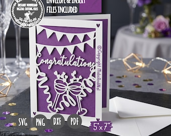 Congratulations card SVG PNG DXF Pdf digital cutting file/congratulations svg/champagne glasses/wedding congratulations card/engagement card