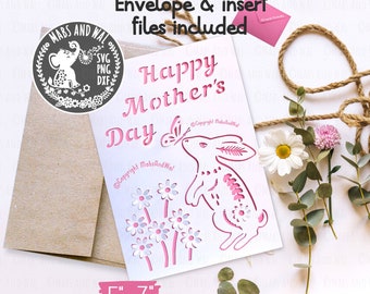 Mother&#39;s day pop-out rabbit and butterfly card SVG PNG DXF digital cutting file/rabbit pop-out card svg/mother&#39;s day card svg/commercial use