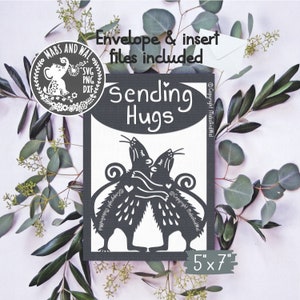 Sending hugs rats card SVG PNG DXF digital cutting file/folk style rats/rats hugging/rat hugs svg/rat art svg/card template/commercial use