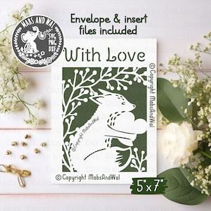 Avec amour renard carte SVG PNG DXF fichier de découpe numérique/Saint-Valentin carte/renard anniversaire carte/renard carte de voeux svg/amour carte/usage commercial