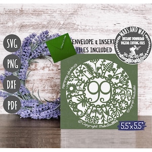 Tarjeta de flores para el 99.° cumpleaños SVG PNG DXF Pdf archivo de corte digital/tarjeta de cumpleaños floral de Cricut/plantilla de tarjeta de cumpleaños número 99 SVG/hito del 99.° cumpleaños