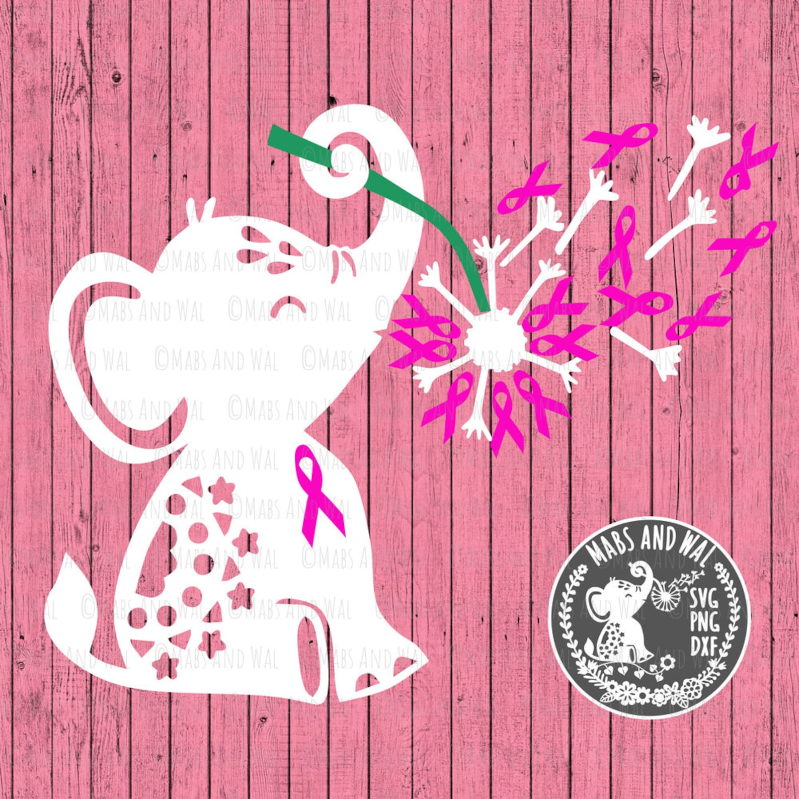 Elephant Dandelion Cancer Awareness 2 SVG PNG DXF Digital Etsy