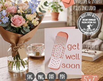 Get well soon pop-out card SVG PNG DXF Pdf digital cutting file/get well greetings card/sticking plaster card/get well wishes/illness card