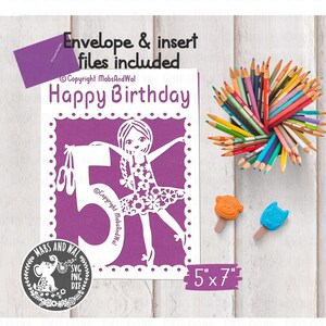 Geburtstagskarte 5 Jahre Ballerina SVG PNG DXF digitale Datei/Balletttänzerin Schneidedatei/Geburtstag 5 Jahre/Tanzende Ballerina Karte SVG/kommerzielle Nutzung