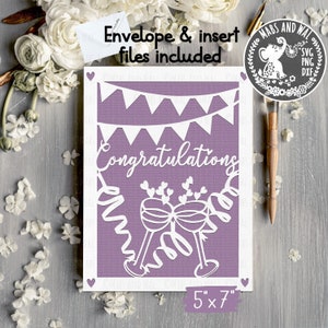 Carte de félicitations SVG PNG DXF fichier de découpe numérique/félicitations svg/verres à champagne svg/modèle de carte de félicitations/usage commercial
