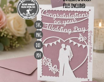 Congratulations on your Wedding day card SVG PNG DXF Pdf digital cutting file/wedding svg/wedding card template/greetings card/big day card