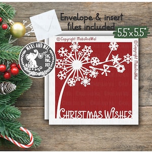 Tarjeta de deseos de Navidad SVG PNG DXF archivo de corte digital/saludo de Navidad/diente de león svg/plantilla de tarjeta navideña/deseo de Navidad/uso comercial