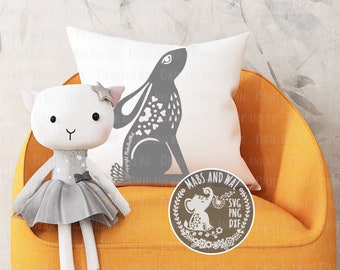 Rabbit gazing folk style SVG PNG DXF digital cutting file/easter rabbit svg/folk style rabbit svg/rabbit decor/folk bunny svg/commercial use