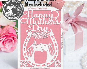 Mother&#39;s day horse card SVG PNG DXF digital cutting file/horse pair/Horse lover svg/horse card template svg/Mum card/Mom card/commercial use