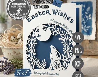 Easter wishes hare moon card SVG PNG DXF Pdf digital cutting file/Easter bunny card/Easter rabbit card svg/Easter greetings card/rabbit moon