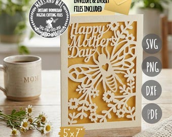 Bee Mother's day card SVG PNG DXF Pdf digital cutting file/mother's day card template/mother svg/mum mom card/mother card/bee card template