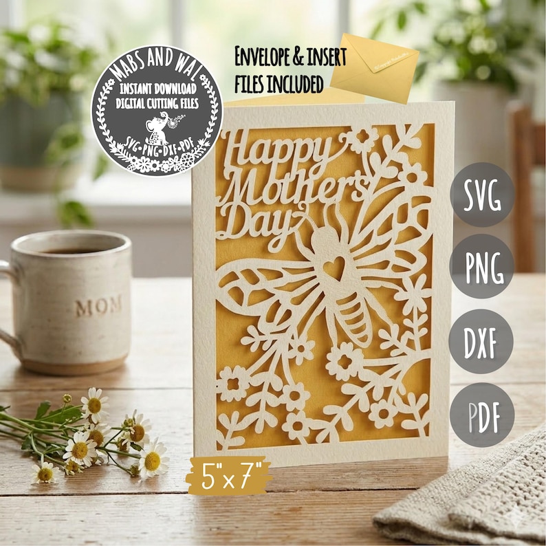 Bee Mother's day card SVG PNG DXF Pdf digital cutting file/mother's day card template/mother svg/mum mom card/mother card/bee card template image 1