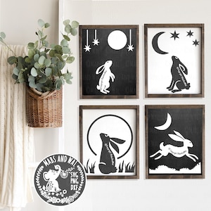 Hare moon bundle SVG PNG DXF digital cutting file,Rabbit moon svg,Moon gazing hare svg,Woodland hare svg,Gaze at the moon,Commercial use