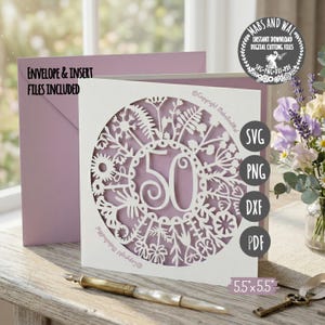 Age 50 flower card SVG PNG DXF Pdf digital cutting file/Anniversary card svg/Age 50 wild flower svg/Age 50 birthday card svg/50 milestone image 4