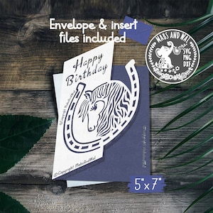 Carte d'anniversaire cheval SVG PNG DXF fichier/carte d'anniversaire svg/cheval carte de voeux svg/cheval amoureux carte/cheval carte/usage commercial