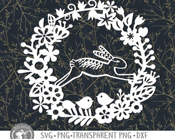 Rabbit wreath SVG PNG DXF digital cutting file/floral wreath/rabbit svg/bunny wreath/easter bunny/rabbit folk style/papercutting template