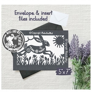 Carte de lièvre scandi SVG PNG DXF fichier de découpe numérique/carte de voeux lièvre svg/folk style lièvre carte svg/lièvre scandi carte de Pâques/usage commercial