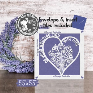 Mariage coeur fleurs carte SVG PNG DXF fichier de découpe numérique/fleurs sauvages carte svg/jour du mariage félicitations carte/mariage/usage commercial