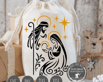 Nativity with flourishes SVG PNG DXF Pdf digital cutting file/Religious Christmas/Christmas holiday nativity svg/Mary Joseph baby Jesus svg