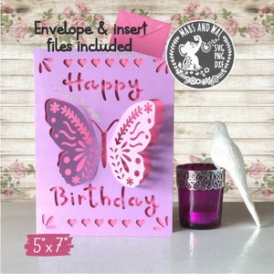 Birthday butterfly pop-out card SVG PNG DXF digital cutting file,Butterfly card svg,3D pop-out card template,Birthday card,Commercial use