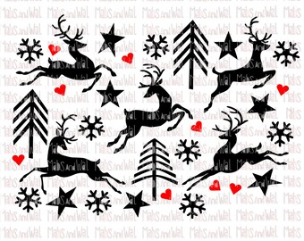 Reindeer leaping svg/png/dxf cricut/silhouette digital cutting file/reindeer svg/deer svg/christmas svg/stars svg/snowflake svg/winter/HTV
