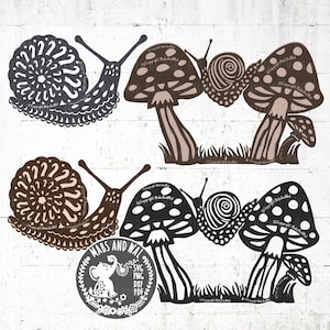 Escargots et champignons SVG PNG DXF fichier de découpe numérique/animal des bois svg/escargot de jardin svg/champignon vénéneux svg/champignon svg/escargot décoration svg