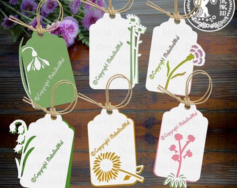 Flower gift tags SVG PNG DXF digital cutting file/birthday gift tags/gift label Mother's day/floral gift tags svg/card tags/commercial use