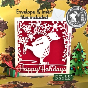 Happy holidays Bear card SVG PNG DXF digital cutting file/holiday ice skating card svg/Christmas bear svg/greetings Christmas/commercial use
