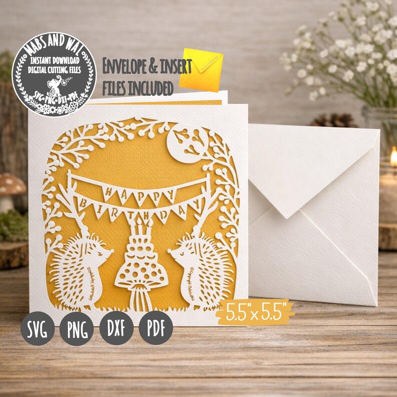 Birthday card hedgehogs SVG PNG DXF Pdf digital cutting file/hedgehog birthday card svg/woodland hedgehog svg/happy birthday card template image 3