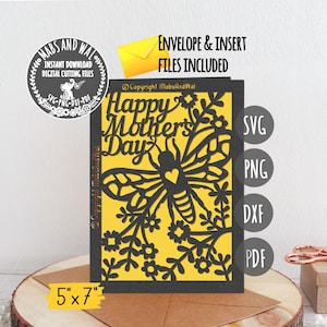 Bee Mother's day card SVG PNG DXF Pdf digital cutting file/mother's day card template/mother svg/mum mom card/mother card/bee card template image 2